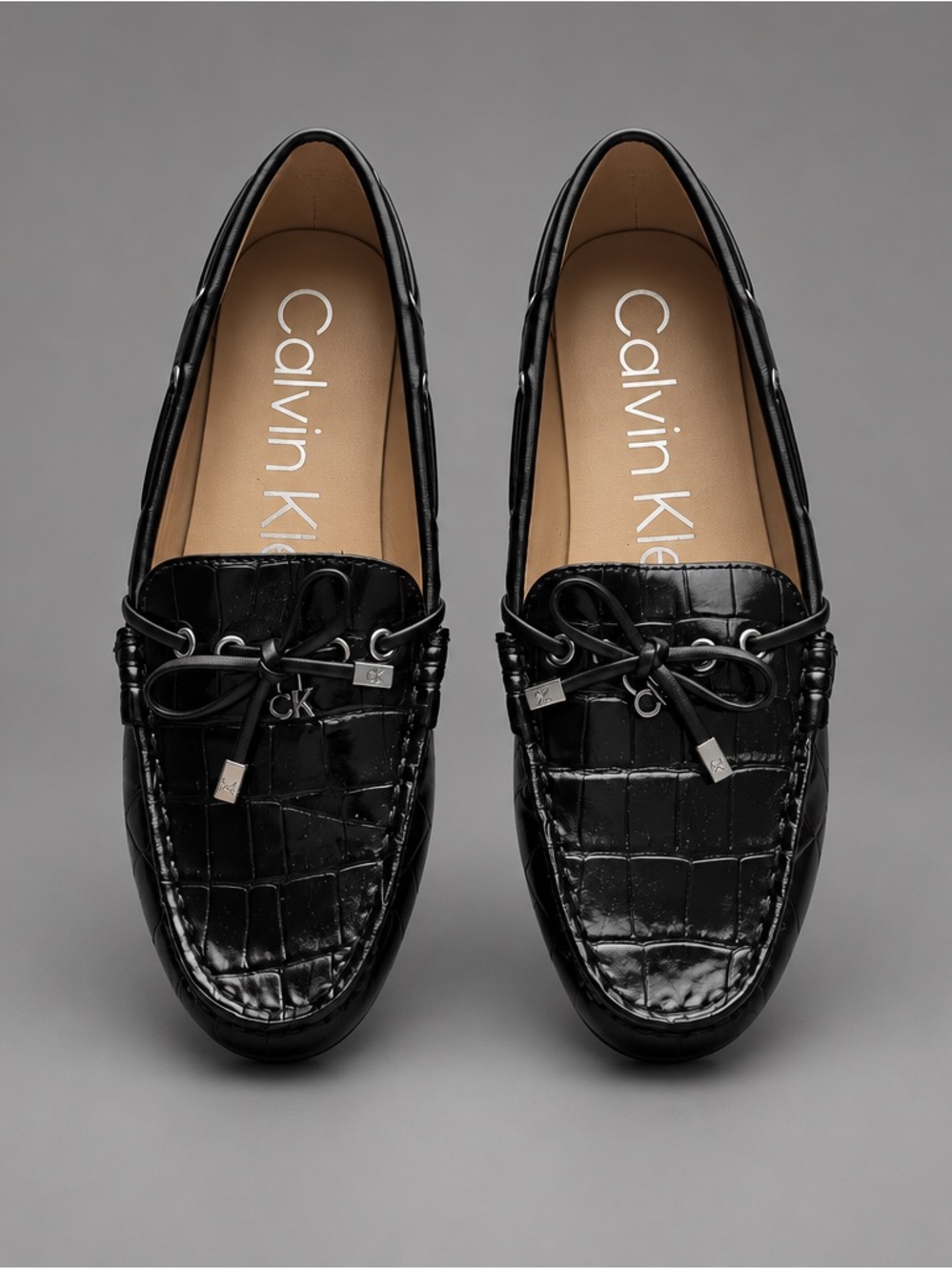 Calvin Klein Black Croc-Embossed Slip-On Loafers
